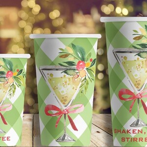 Watercolor Holiday Martini Hot/Cold Paper Party Cups; 4 sizes; plain or personalized - Set of 12