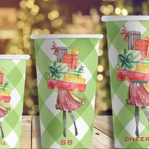 Watercolor Holiday Gifts Hot/Cold Paper Party Cups; 4 sizes; plain or personalized - Set of 12