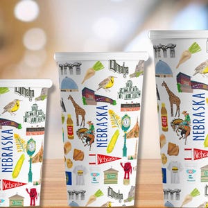Iconic Nebraska Watercolor Hot/Cold Paper Party Cups - 3 sizes - Set of 12