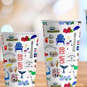 Iconic Cape Cod Watercolor Hot/Cold Paper Party Cups - 3 sizes - Set of 12