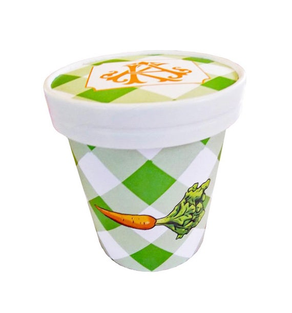 Large 16 oz. Personalized or Plain Green Gingham Easter Ice Cream, Soup, Favor Cup with Lids - Set of 12 Il_570xn