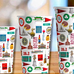Iconic Boston, Massachusetts Watercolor Hot/Cold Paper Party Cups - 3 sizes - Set of 12