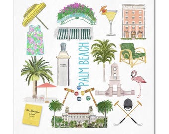 Iconic Palm Beach, FL Watercolor  Napkins