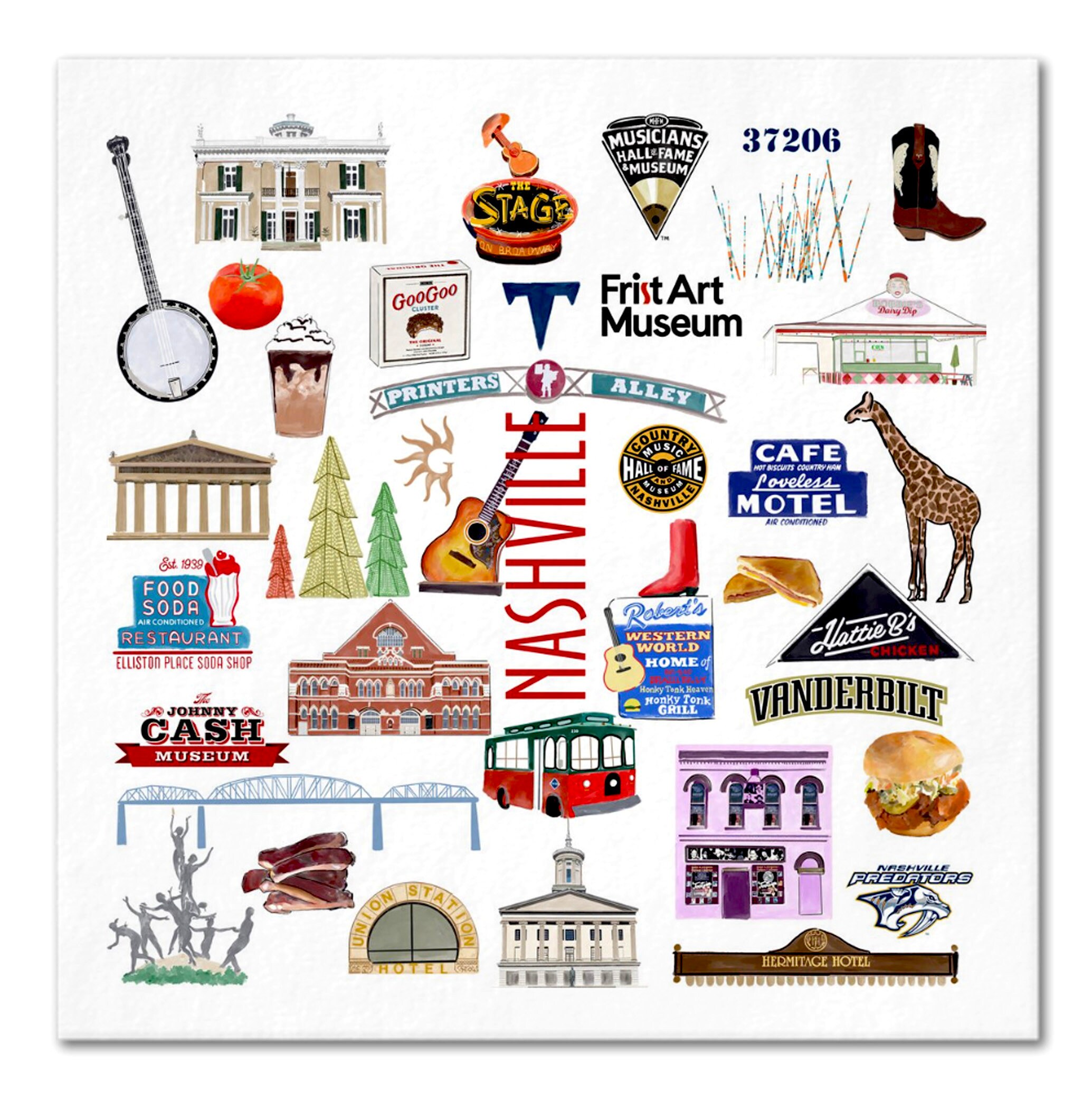 Iconic Nashville Tennessee Watercolor Napkins - Etsy