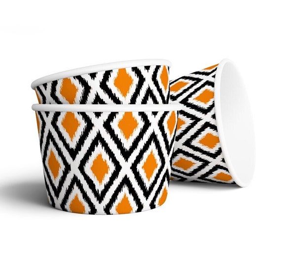 8 oz Orange and Black Ikat Ice Cream, Soup, Favor Cup - Set of 12 Il_570xn
