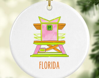 Florida Lifeguard Station Round Porcelain Ornament