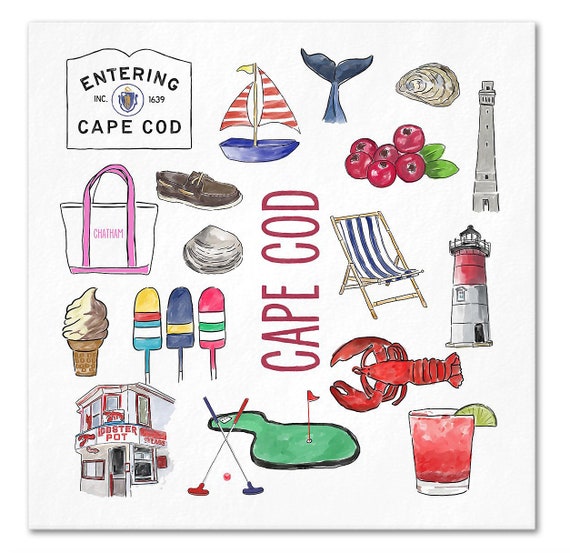 Iconic Cape Cod, MA Watercolor Cocktail Napkins by When I Was Your Age