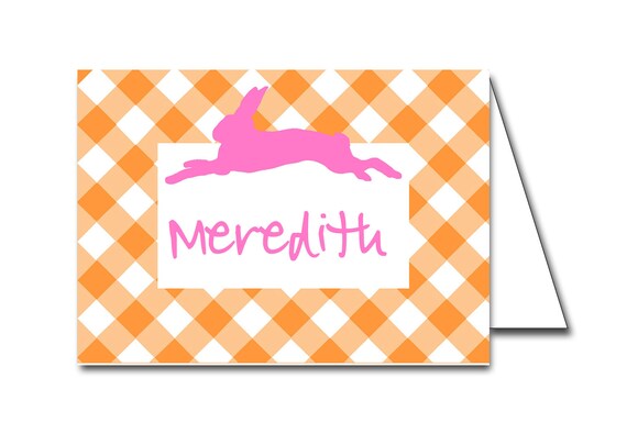 Instant Download Orange and Hot Pink Gingham Easter Bunny Printable Place Cards Il_570xn