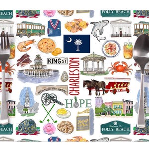 Iconic Charleston, SC Watercolor Disposable Placemats - tear-away pad of 24