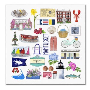 Iconic Nantucket Watercolor  Napkins