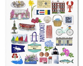 Iconic Nantucket Watercolor  Napkins