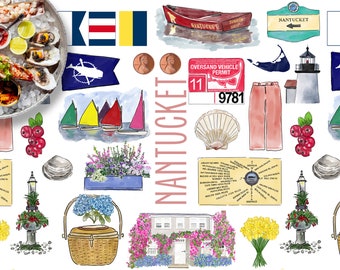 Iconic Nantucket Watercolor Disposable Placemats - pad of 25