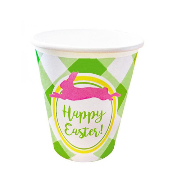 Personalized Green Gingham Easter Hot/Cold Paper Party Cups - Set of 12 Il_570xn