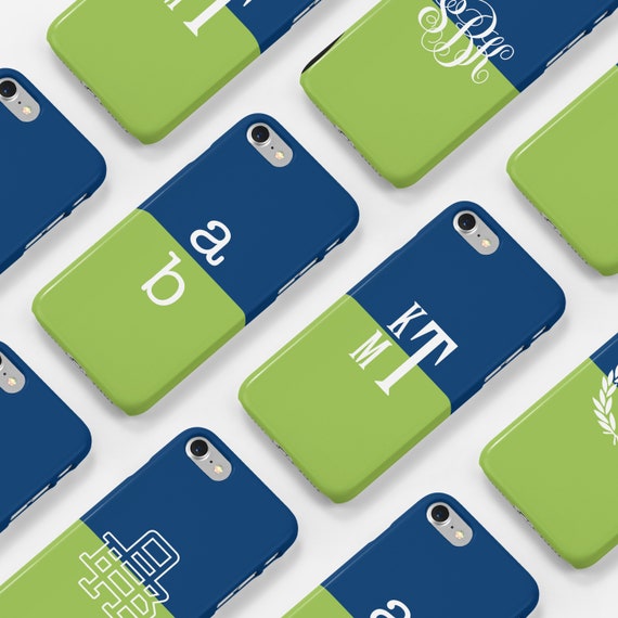 Kiwi and Navy Color Block Monogram Tough Phone Cases Il_570xn