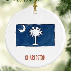 Iconic South Carolina Flag Round Porcelain Ornament