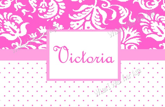 Damask and Polka Dot Hot Pink Personalized Placemat Il_570xn