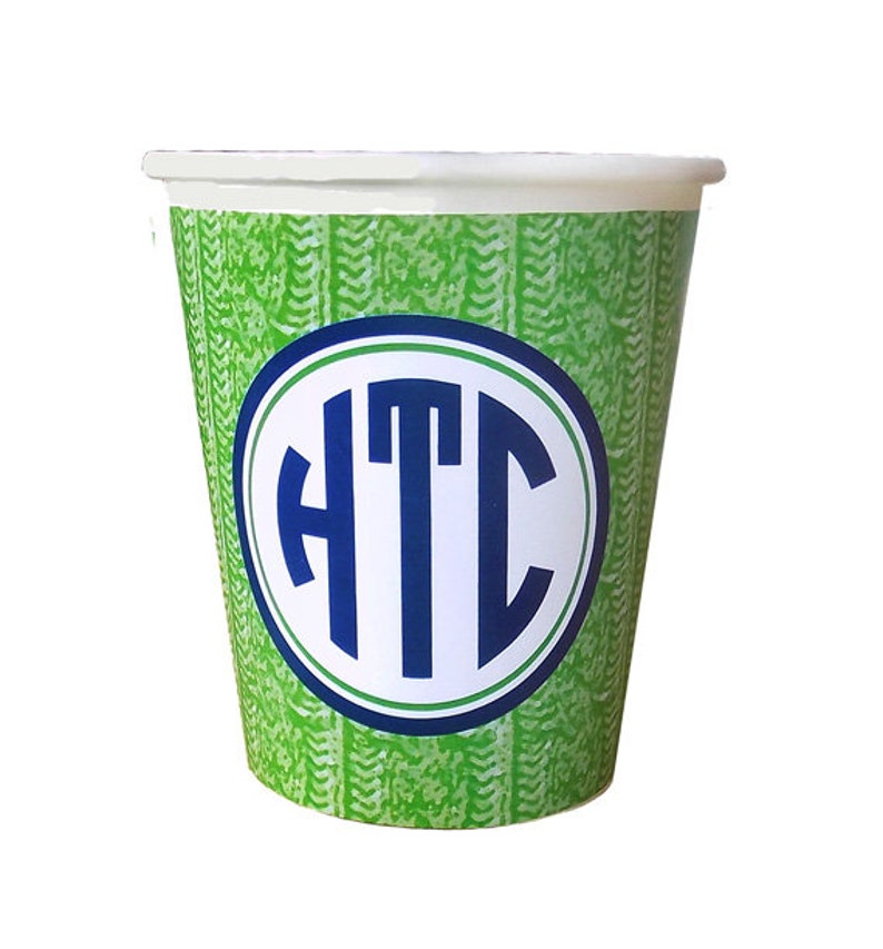 Set of 12 Monogram Green Cable Knit Sweater Pattern HotCold Paper Party Cups