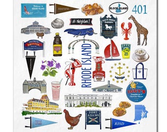 Iconic Rhode Island Watercolor  Napkins