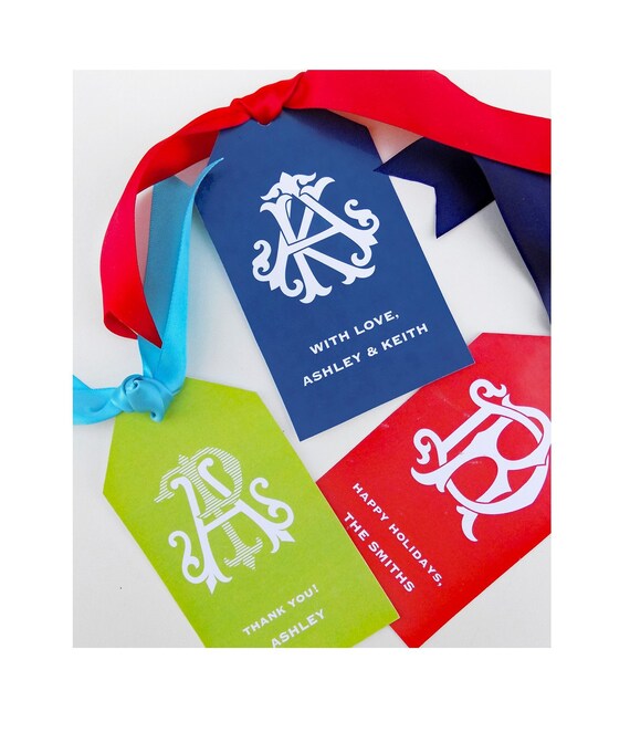 72 Color Choices - Personalized Interlocking Monogram Gift Tags - Set of 12 Il_570xn