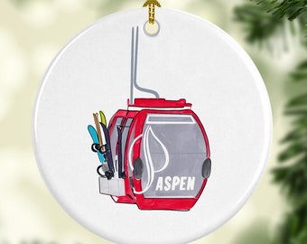 Iconic Aspen Colorado Gondola Round Porcelain Ornament