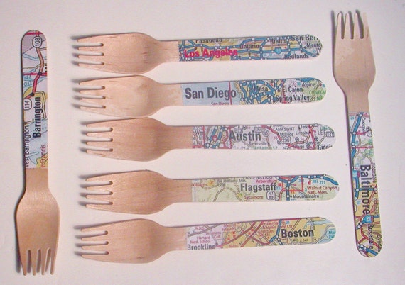 Destination Map Personalized Wooden Forks, Knives or Spoons - Set of 20 Il_570xn