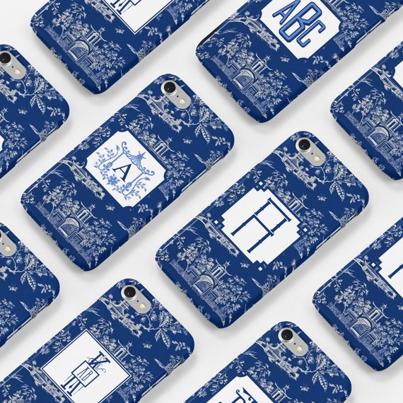 Navy and White Chinoiserie Toile Monogram Tough Phone Cases Il_570xn