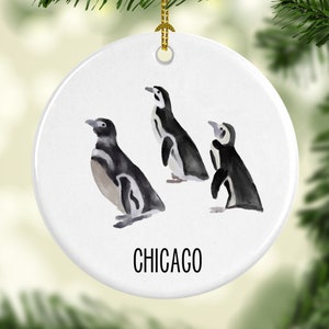 Iconic Chicago Shedd Penguins Round Porcelain Ornament