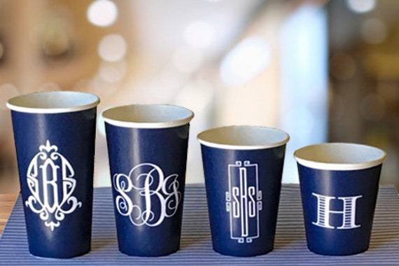 NEW! Personalized Navy Hot/Cold Paper Party Cups in 4 sizes - Set of 12 Il_570xn