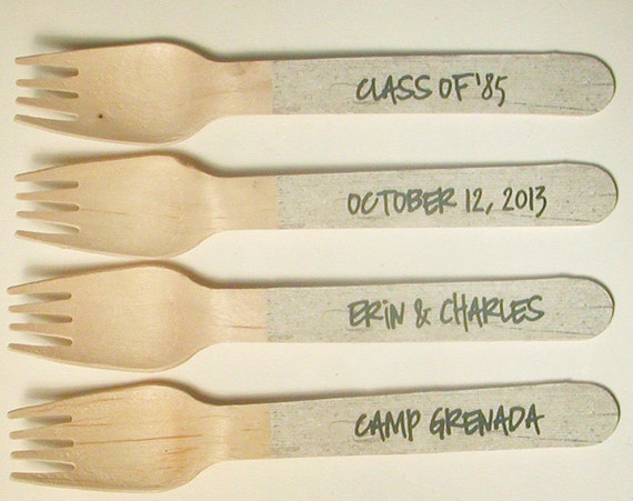 Personalized Rustic Birch Bark Paper Wooden Forks, Spoons or Knives - Set of 20 Il_570xn