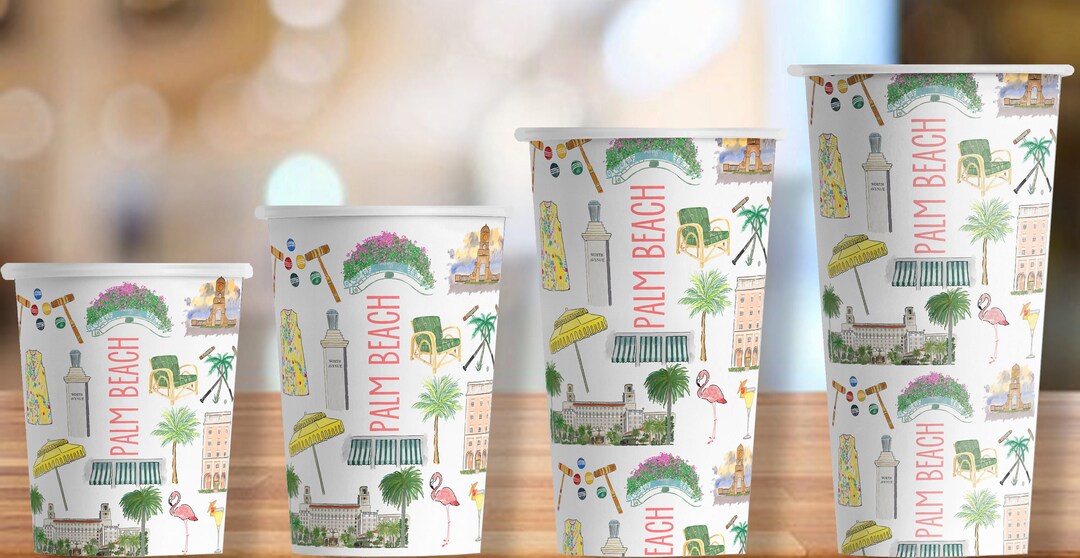 Iconic Palm Beach, FL Watercolor Hot/cold Paper Party Cups - 4 Sizes ...