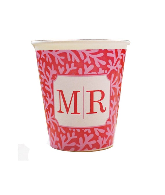 Personalized Pink and Red Coral Hot/Cold Paper Party Cups - Set of 12 Il_570xn