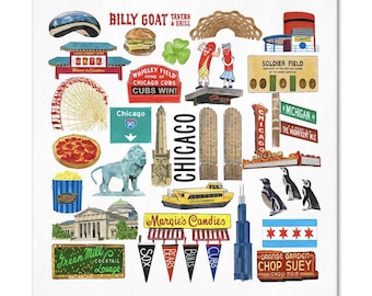 Iconic Chicago Watercolor  Napkins