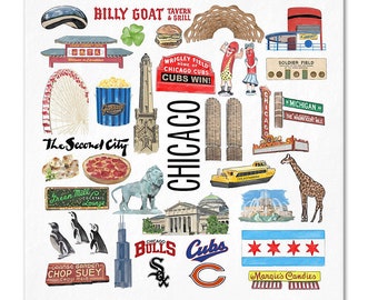 Iconic Chicago Watercolor  Napkins