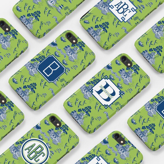 Kiwi and Navy Chinoiserie Monogram Tough Phone Cases Il_570xn