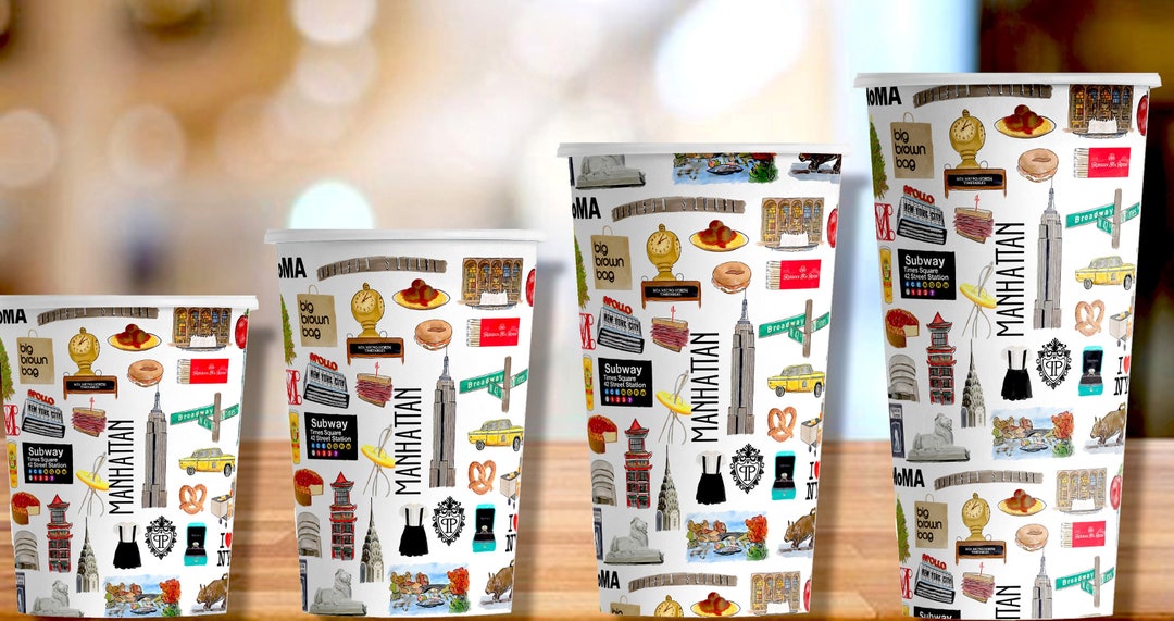 Iconic Manhattan Watercolor Hot/cold Paper Party Cups 4 Sizes Set of 12 ...