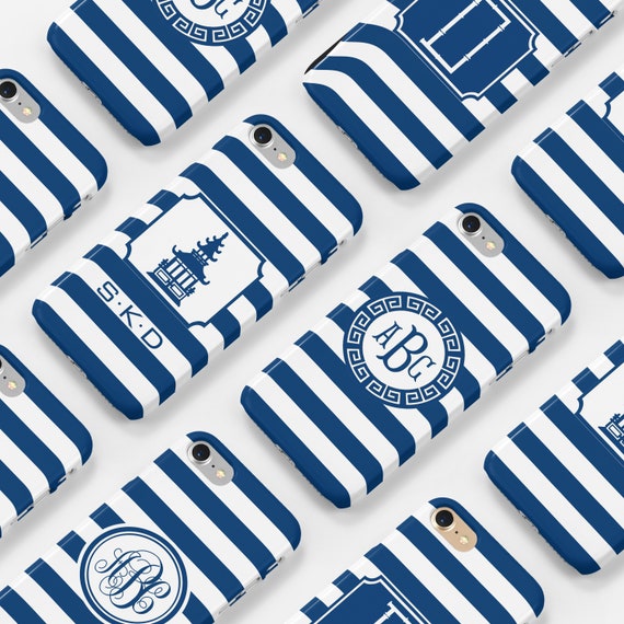 Navy and White Stripe Monogram Tough Phone Cases Il_570xn