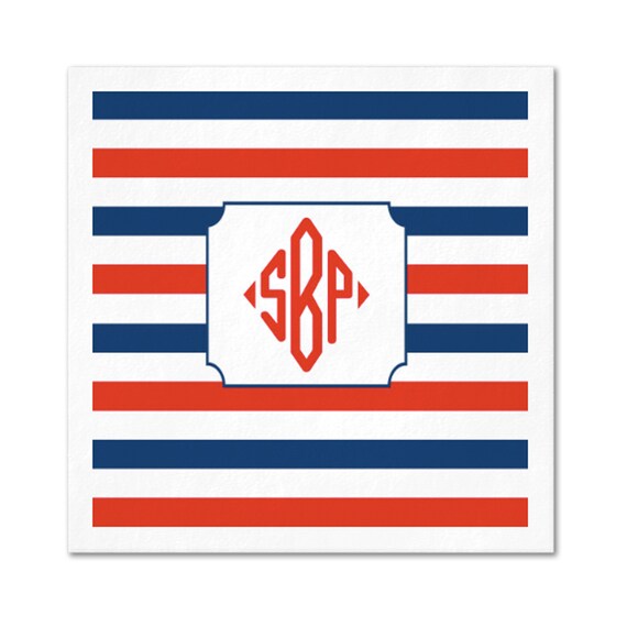 NEW! Full-color Red, White and Blue Striped Monogram Paper Cocktail Napkins Il_570xn