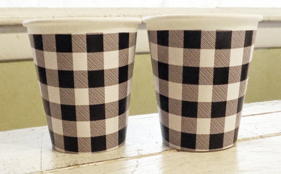 Black and White Buffalo Plaid Hot/Cold Paper Party Cups - Set of 12 Il_570xn