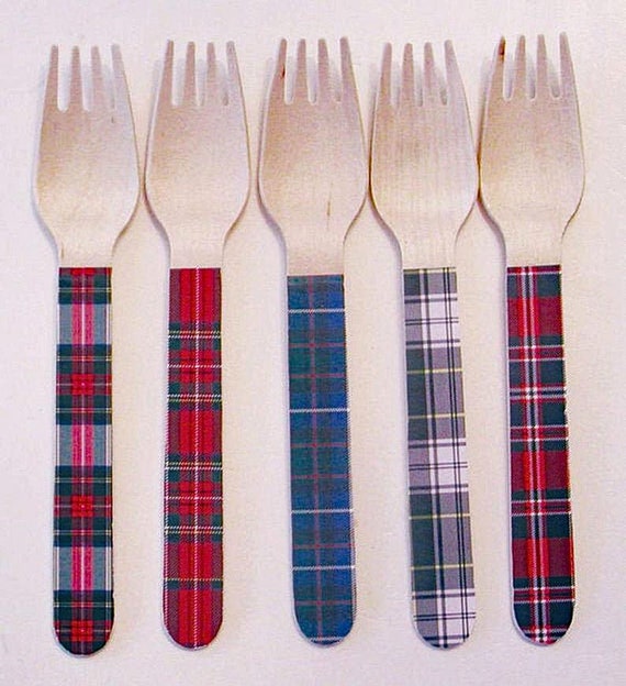 Multi Tartan Plaid Wooden Forks, Spoons or Knives - Set of 20 Il_570xn