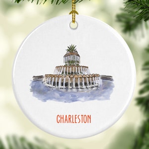 Iconic Pineapple Fountain Round Porcelain Ornament