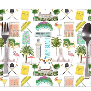 Iconic Palm Beach, FL Watercolor Disposable Placemats - tear-away pad of 24
