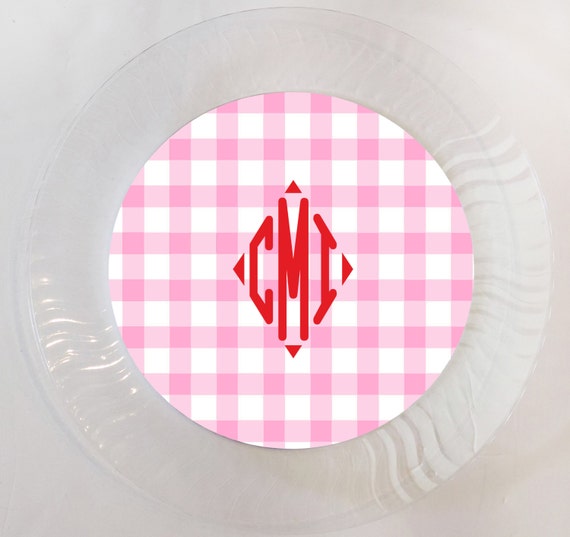 Pink Gingham Plain or Personalized Plastic Plate - Set of 12 Il_570xn