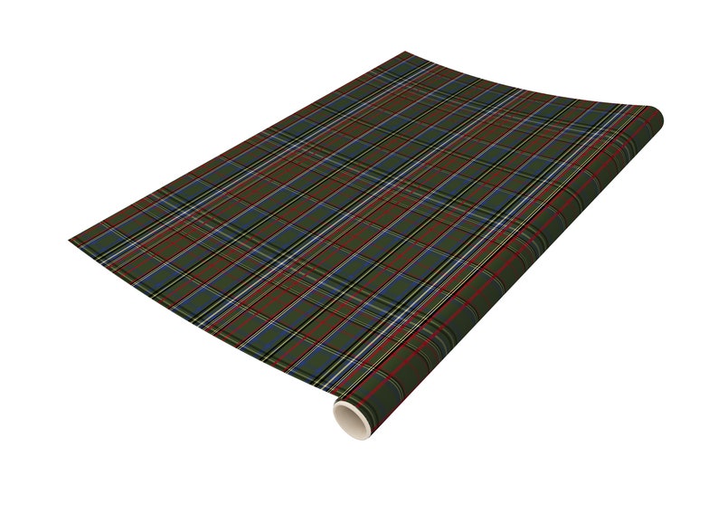 May include: Green, red, blue, and yellow plaid wrapping paper rolled up.
