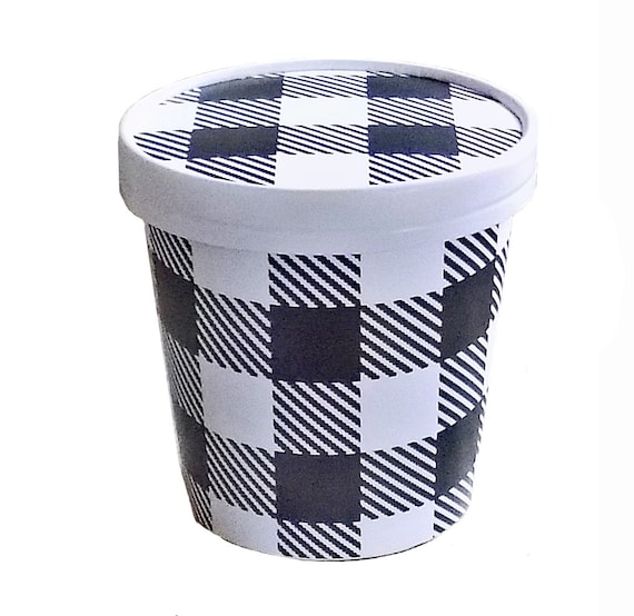 16 oz Black and White Buffalo Plaid Hot Soup/Ice Cream Container Il_570xn