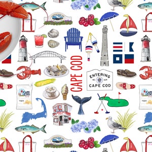 Iconic Cape Cod, MA Watercolor Disposable Placemats - tear-away pad of 24