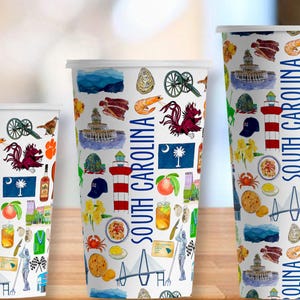 Iconic South Carolina Watercolor Hot/Cold Paper Party Cups - 3 sizes - Set of 12