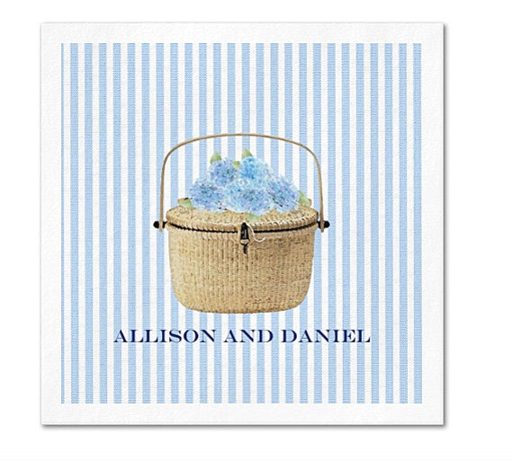 Seersucker Nantucket Lightship Basket Paper Cocktail Napkins by When I