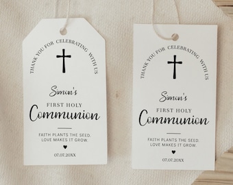 Simple Confirmation Favor Tag, Minimalist, EDITABLE Baptism Thank You Tag TEMPLATE, 1st Communion, Rectangular, Calligraphy BA02-1