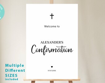 Simple Confirmation Welcome Sign, EDITABLE Elegant 1st Communion Poster Template, Gender Neutral Baptism, for Girl or Boy, BA02-1