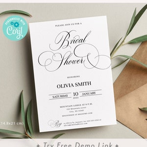 Elegant Bridal Shower Invitation Template, Editable Modern Calligraphy Invite, Instant Edit  & Download, DIY  WE1
